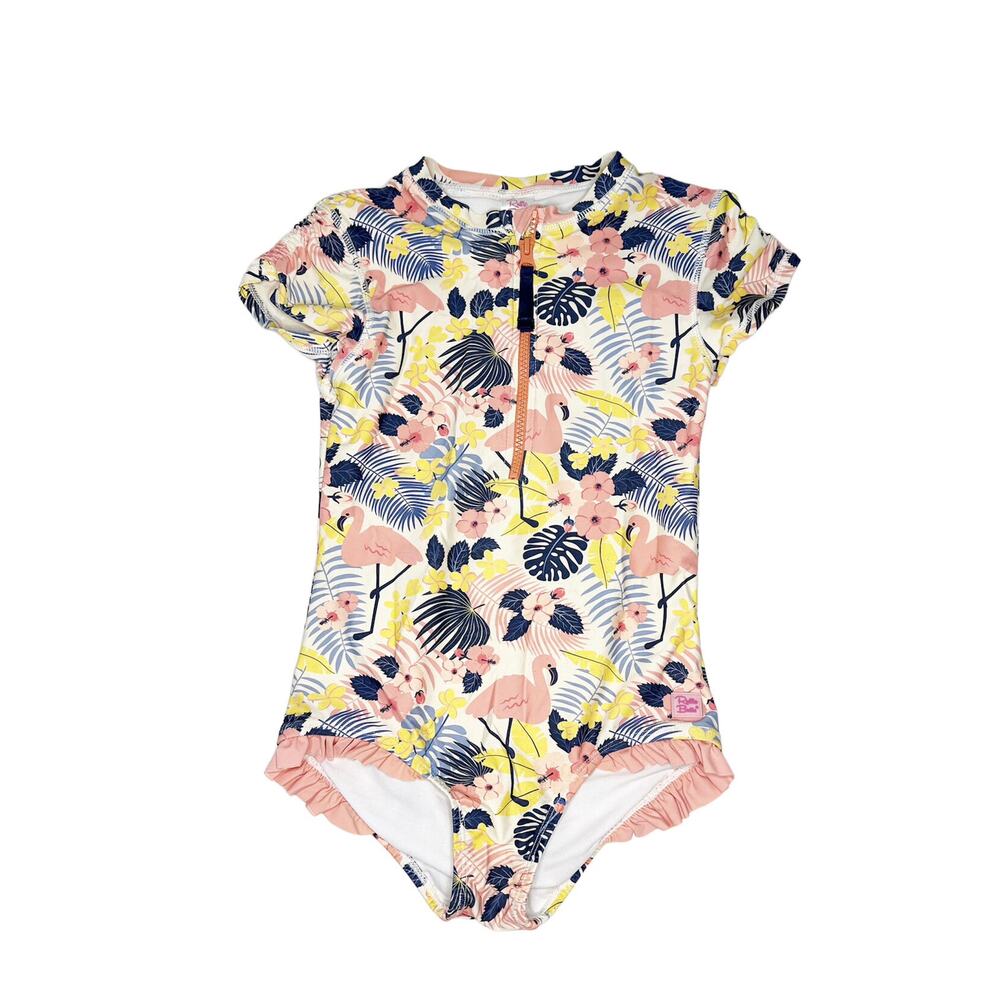 Ruffle Butts Tropical Print Rashguard Suit Size 10